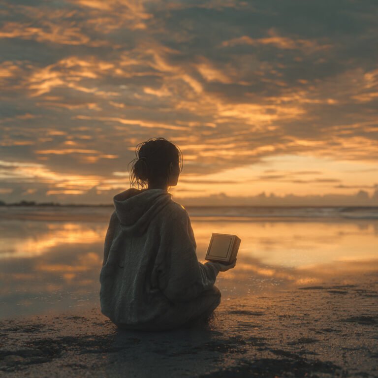 a-traveler-watching-sunset-on-beach-holding-a-smal